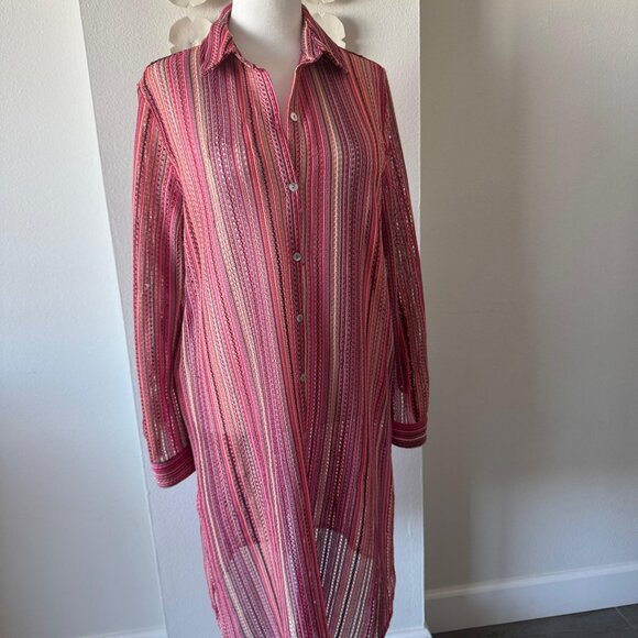 C&C California Striped Beach Cover-Up Shirt Dress | Size L - Picture 5 of 5